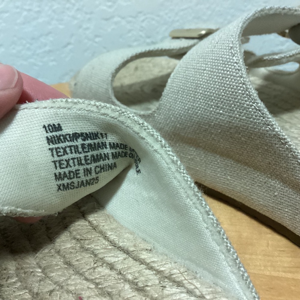 Haute Hippie Canvas Espadrille Flat Sandals Womens 10 Beige Double Buckle Slides - Picture 2 of 11